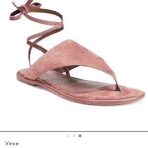Vince Suede V‑Strap Wrap Sandal in Dusty Rose